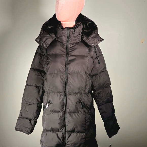 NWT Swiss Alps Black Women's Puffer Coat with Faux-Fur Hood - Picture 8 of 8